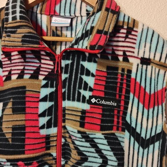 Columbia Vest Mens Large Fleece Zip Front Retro Aztec Pattern Outdoors - Picture 3 of 13